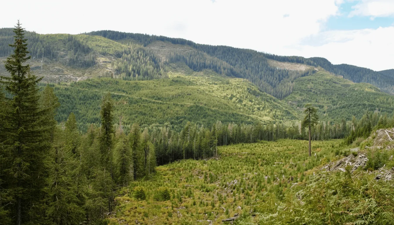 Yellow gate blocking a forest road on Vancouver Island